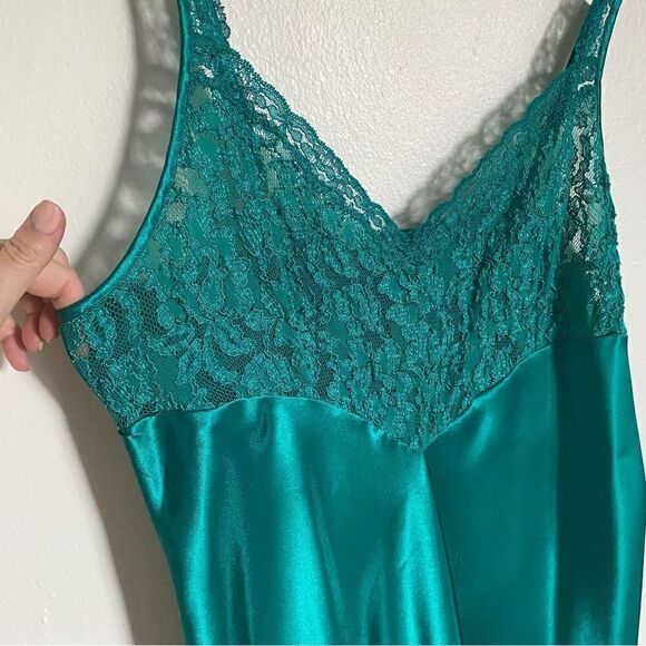 Vintage Morgan Taylor Emerald Green Lace Nightgown Negligee Maxi Dress Size L - Picture 5 of 14